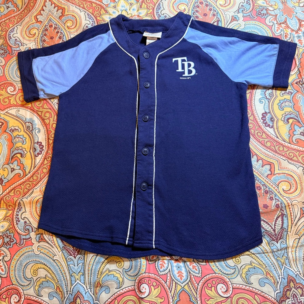 Tampa Bay Rays MLB Youth Jersey Medium 10/12 Navy Blue Button Front Athletics